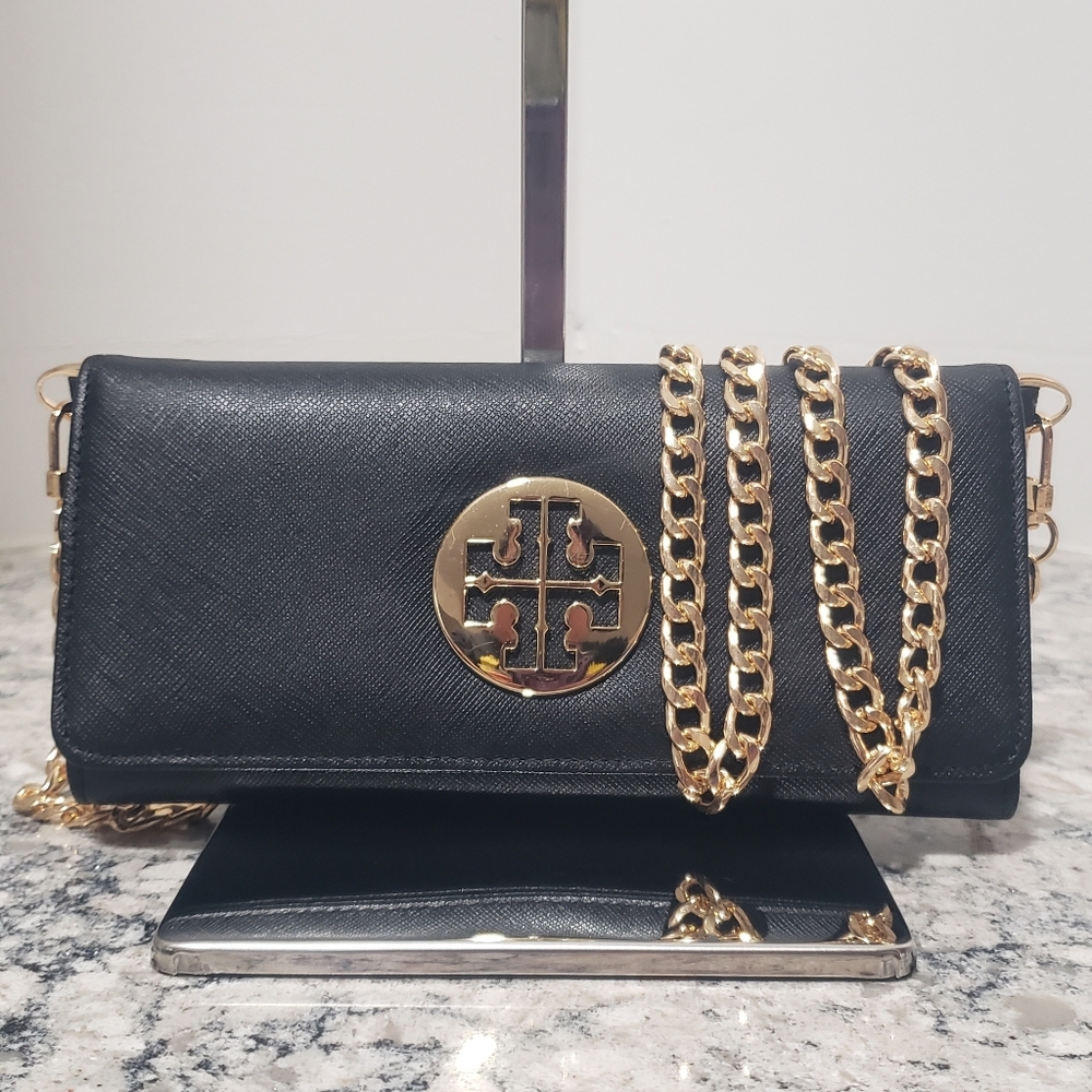 Tory Burch Continental Leather Wallet w/  Unbranded Insert & Chain